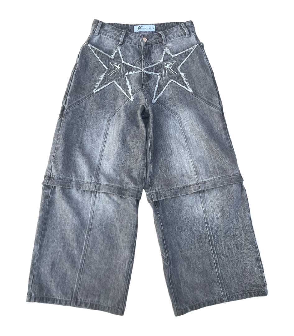 Logo pocket convertible jeans (grey)