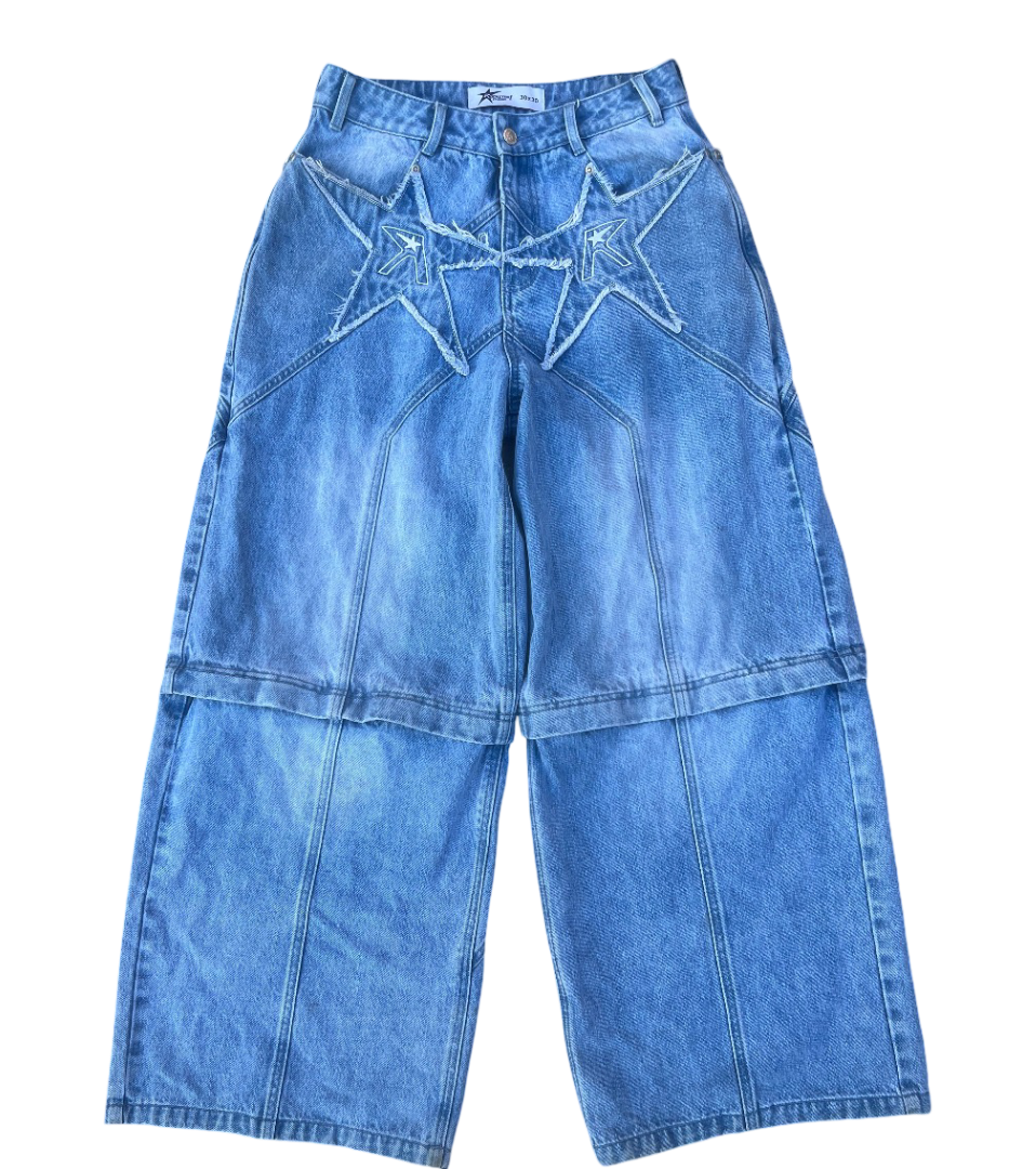 Logo pocket convertible jeans (light blue)