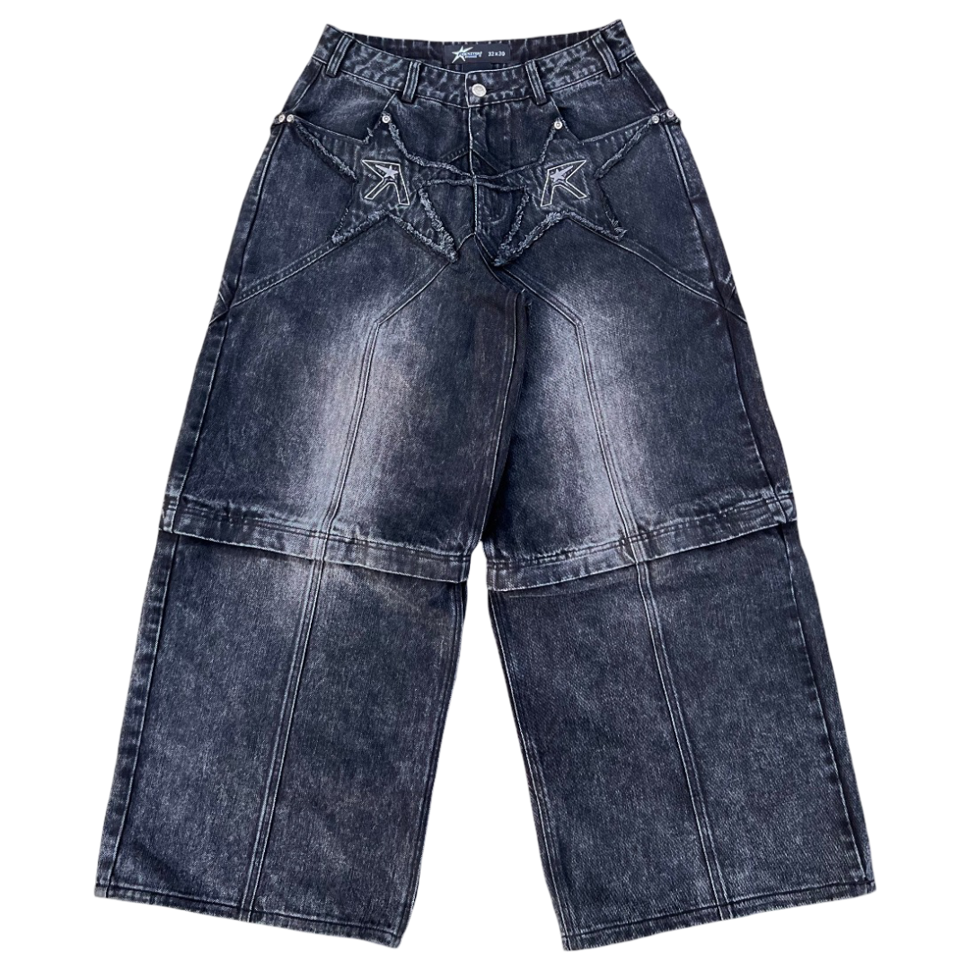 Logo pocket convertible jeans (black)