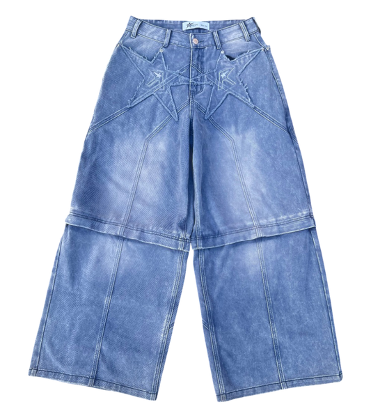 Logo pocket convertible jeans (stone blue)