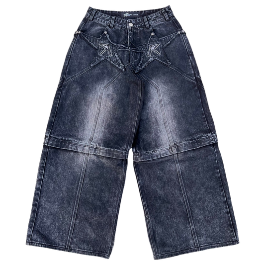 Logo pocket convertible jeans (black)