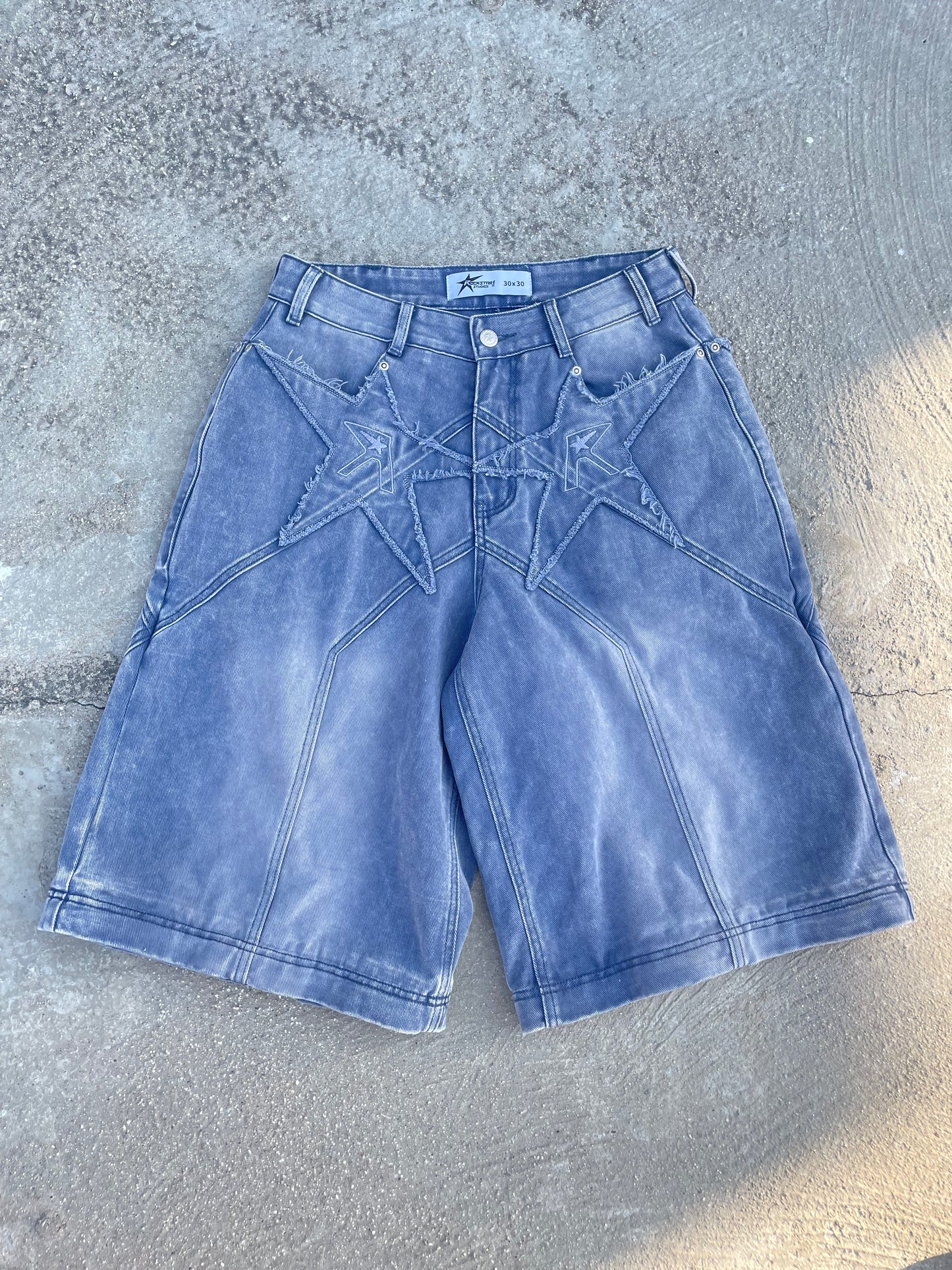 Logo pocket convertible jeans (stone blue)