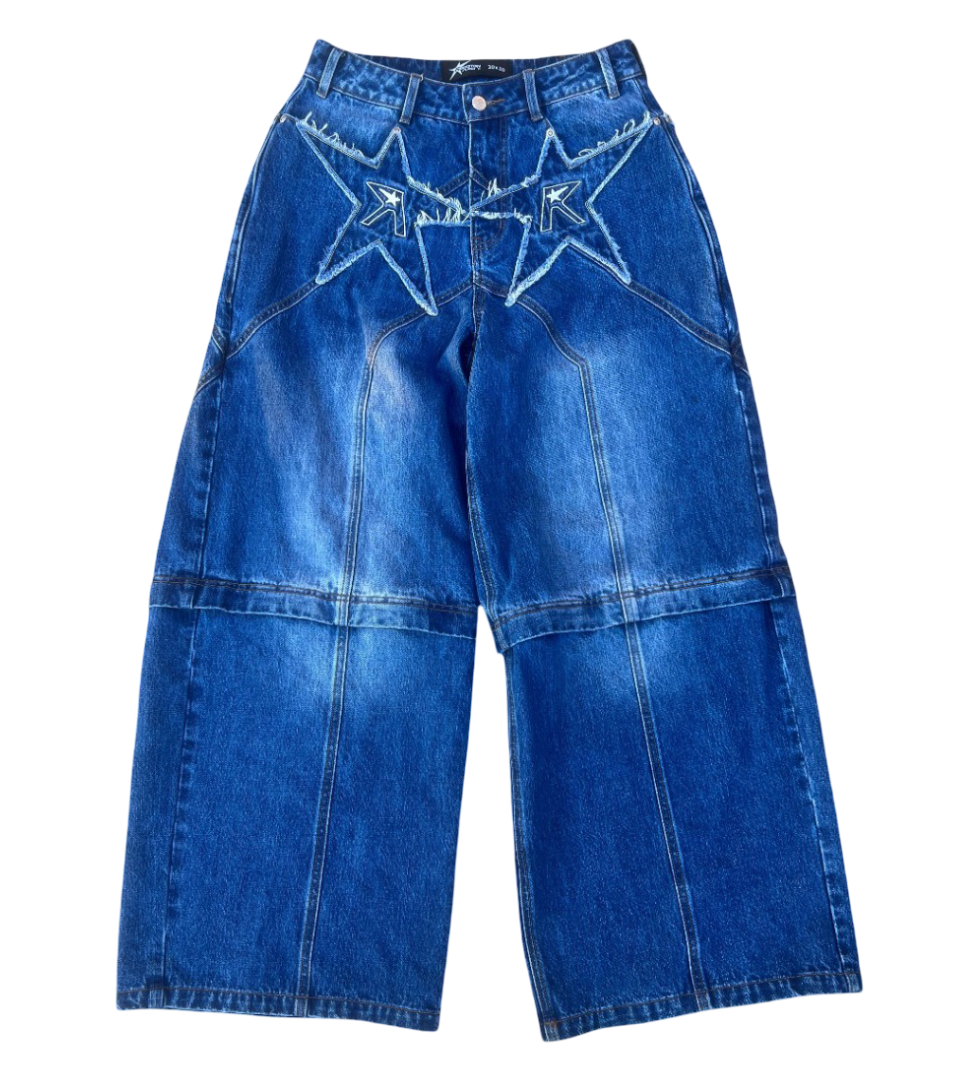 Logo pocket convertible jeans (dark blue)